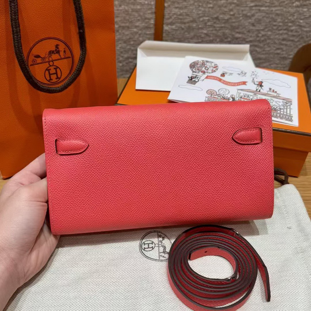 Hermes Kelly Classique To Go Wallet Handmade In Epsom Calfskin Leather Silver Hardware G0 Orange Field - Image 2