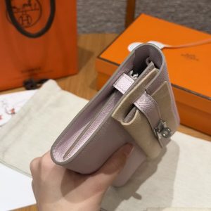 Hermes Kelly Classique To Go Wallet Handmade In Epsom Calfskin Leather Silver Hardware 09 Mauve Pale - Image 17