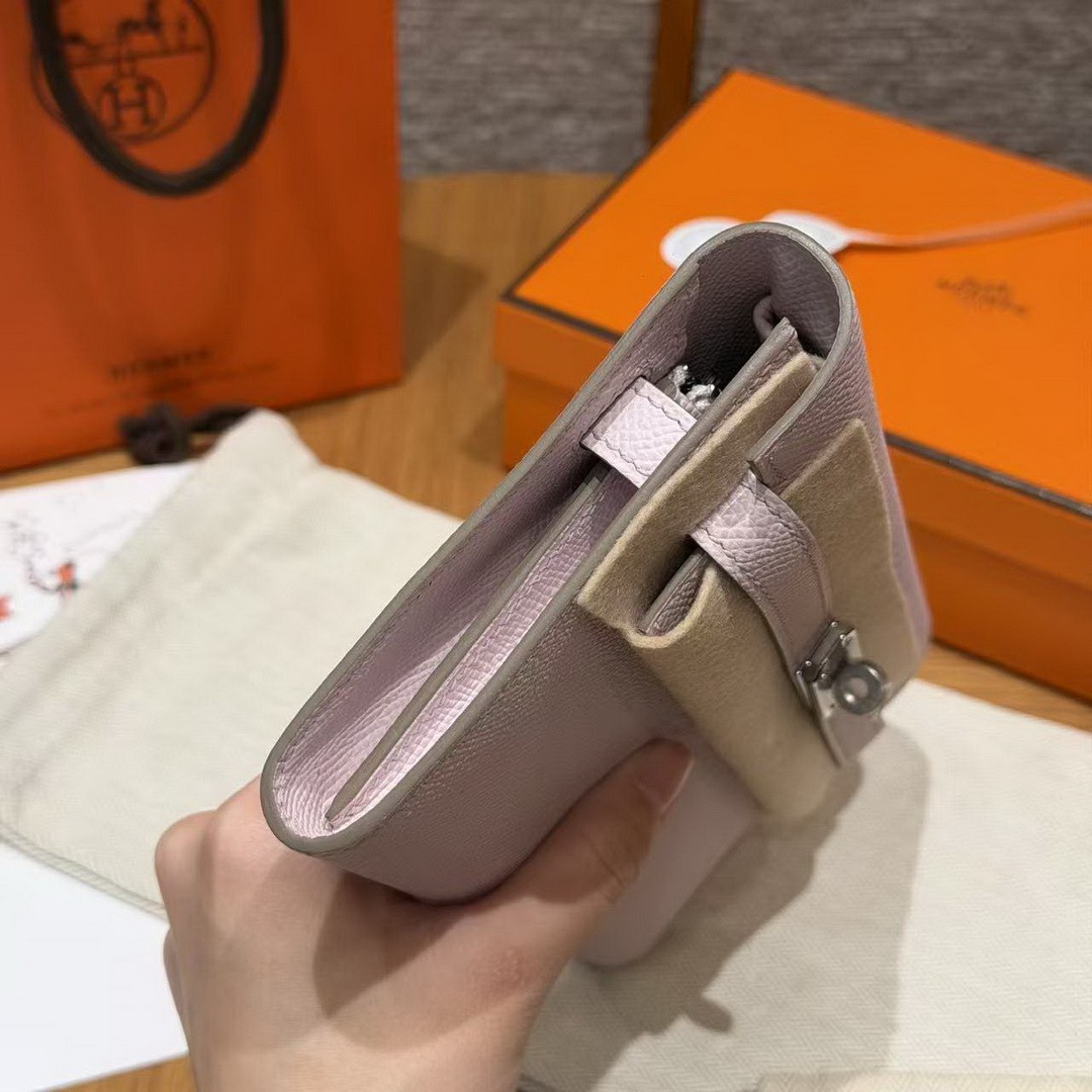 Hermes Kelly Classique To Go Wallet Handmade In Epsom Calfskin Leather Silver Hardware 09 Mauve Pale - Image 17