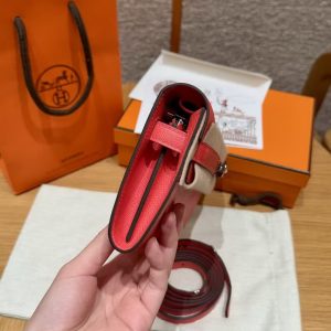 Hermes Kelly Classique To Go Wallet Handmade In Epsom Calfskin Leather Silver Hardware G0 Orange Field - Image 17