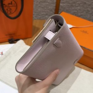 Hermes Kelly Classique To Go Wallet Handmade In Epsom Calfskin Leather Silver Hardware 09 Mauve Pale - Image 16