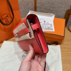 Hermes Kelly Classique To Go Wallet Handmade In Epsom Calfskin Leather Silver Hardware G0 Orange Field - Image 16