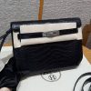 Hermes Kelly Depeches 25 Pouch Handmade In Matte Alligator Leather from Mississippi Silver Hardware 89 Noir