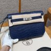 Hermes Kelly Depeches 25 Pouch Handmade In Matte Alligator Leather from Mississippi Silver Hardware 73 Blue Saphir