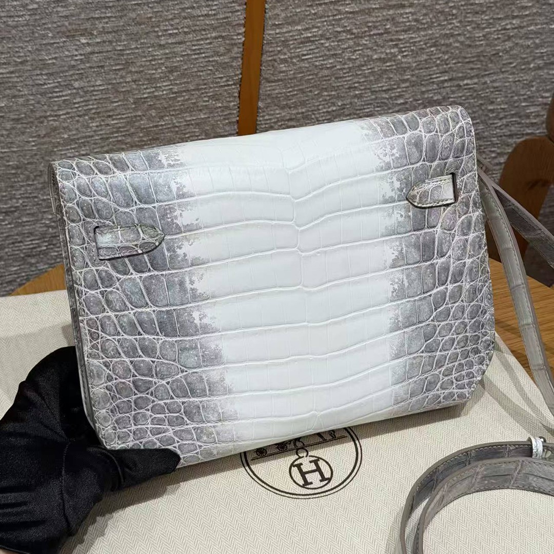 Hermes Kelly Depeches 25 Pouch Handmade In Niloticus Leather from Mississippi Silver Hardware Himalaya - Image 2