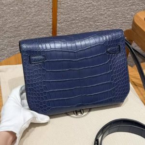 Alternative view of Hermes Kelly Depeches 25 Pouch Handmade In Matte Alligator Leather from Mississippi Silver Hardware 73 Blue Saphir