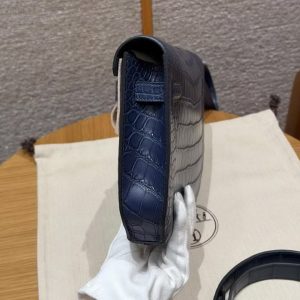 Hermes Kelly Depeches 25 Pouch Handmade In Matte Alligator Leather from Mississippi Silver Hardware 73 Blue Saphir - Image 20