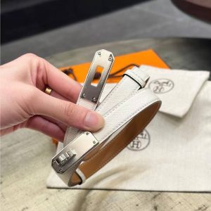 Hermes Kelly 18 Belt Epsom Calfskin Kelly Buckle Permabrass Rose Gold Blanc H069853CD01 - Image 17