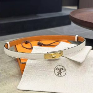 Hermes Kelly 18 Belt Epsom Calfskin Kelly Buckle Permabrass Rose Gold Blanc H069853CD01 - Image 15