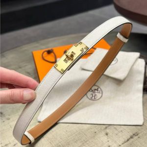 Hermes Kelly 18 Belt Epsom Calfskin Kelly Buckle Permabrass Rose Gold Blanc H069853CD01 - Image 14