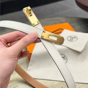 Hermes Kelly 18 Belt Epsom Calfskin Kelly Buckle Permabrass Rose Gold Blanc H069853CD01 - Image 12