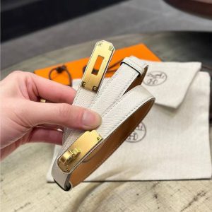 Hermes Kelly 18 Belt Epsom Calfskin Kelly Buckle Permabrass Rose Gold Blanc H069853CD01 - Image 11