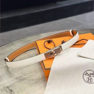 Hermes Kelly 18 Belt Epsom Calfskin Kelly Buckle Permabrass Rose Gold Blanc H069853CD01 - Image 10
