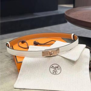 Hermes Kelly 18 Belt Epsom Calfskin Kelly Buckle Permabrass Rose Gold Blanc H069853CD01 - Image 9