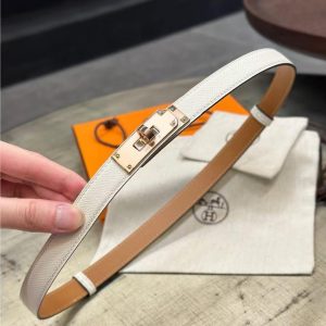 Hermes Kelly 18 Belt Epsom Calfskin Kelly Buckle Permabrass Rose Gold Blanc H069853CD01 - Image 8