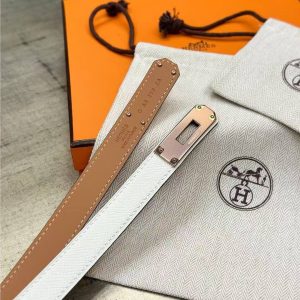 Hermes Kelly 18 Belt Epsom Calfskin Kelly Buckle Permabrass Rose Gold Blanc H069853CD01 - Image 7