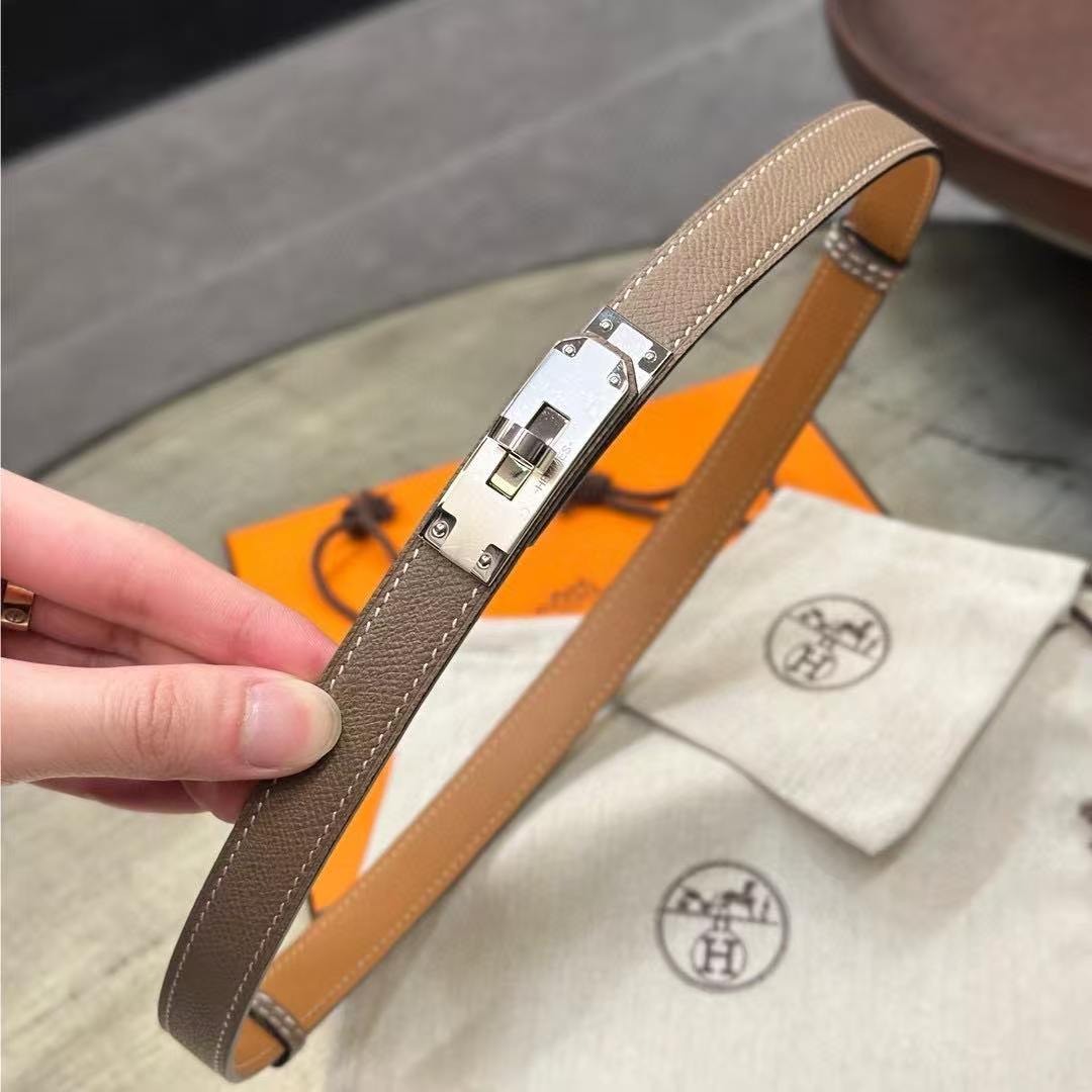 Hermes Kelly 18 Belt Epsom Calfskin Kelly Buckle Permabrass Yellow Gold Étoupe H069853CC18 - Image 22