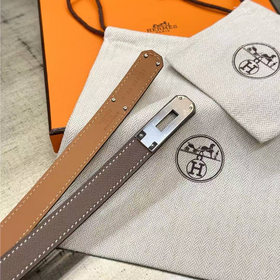 Hermes Kelly 18 Belt Epsom Calfskin Kelly Buckle Permabrass Yellow Gold Étoupe H069853CC18 - Image 19