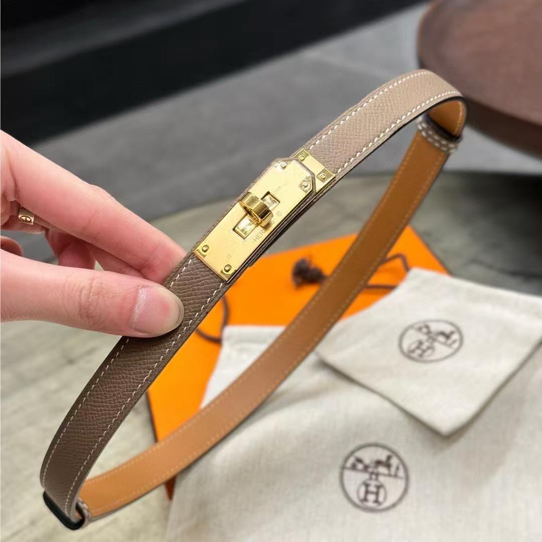 Hermes Kelly 18 Belt Epsom Calfskin Kelly Buckle Permabrass Yellow Gold Étoupe H069853CC18 - Image 17