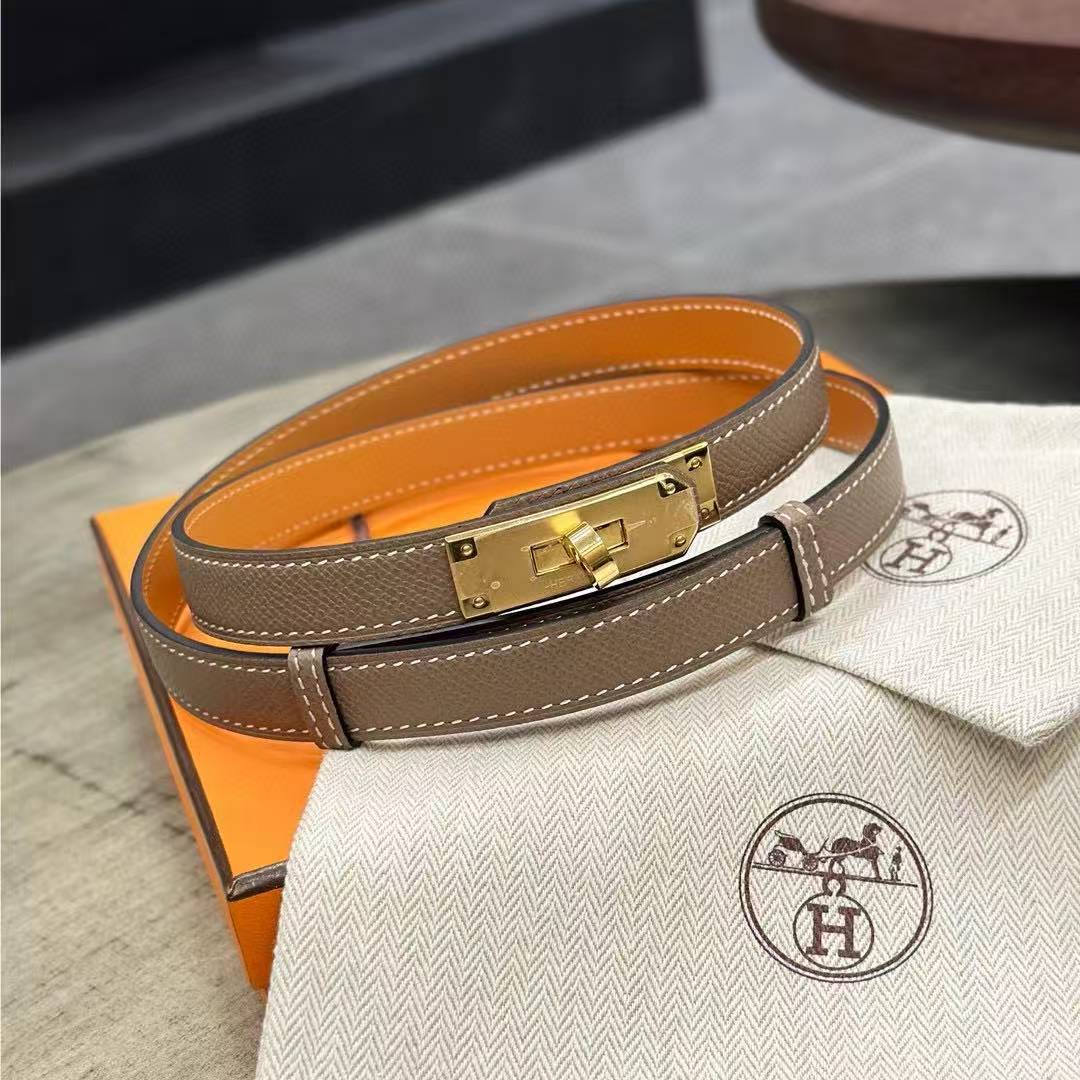 Hermes Kelly 18 Belt Epsom Calfskin Kelly Buckle Permabrass Yellow Gold Étoupe H069853CC18 - Image 16