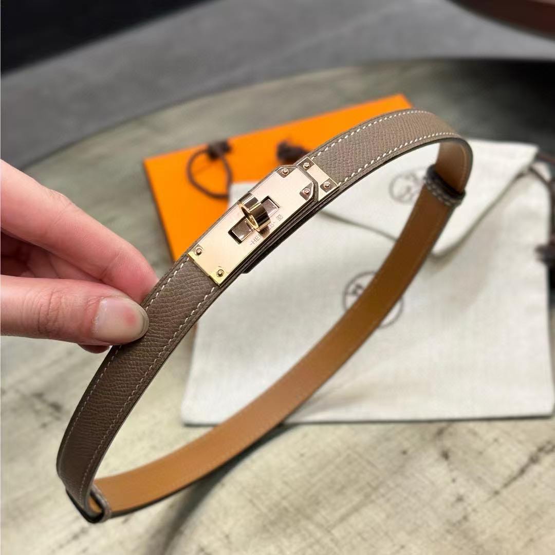 Hermes Kelly 18 Belt Epsom Calfskin Kelly Buckle Permabrass Yellow Gold Étoupe H069853CC18 - Image 11