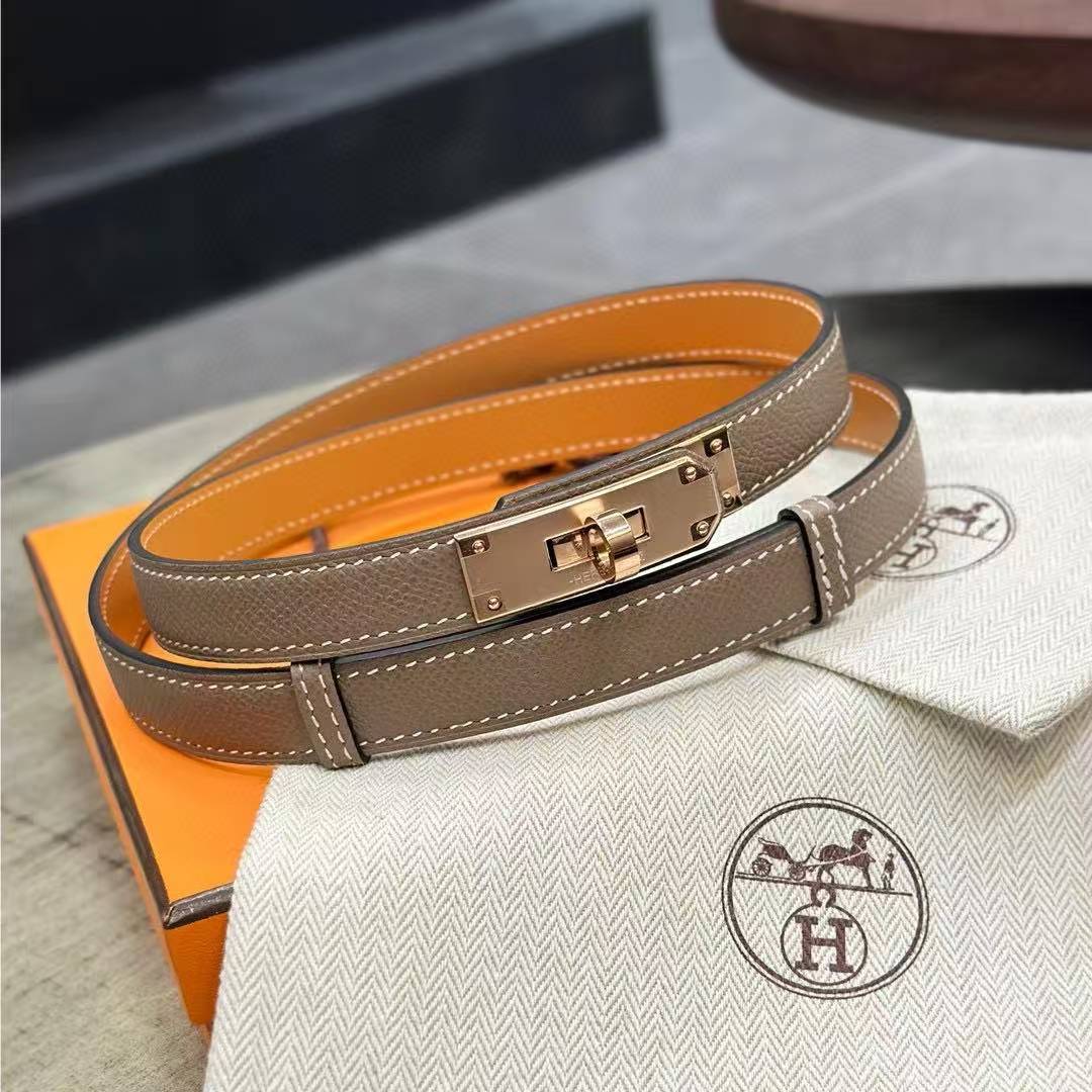 Hermes Kelly 18 Belt Epsom Calfskin Kelly Buckle Permabrass Yellow Gold Étoupe H069853CC18 - Image 10