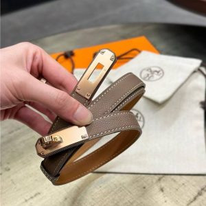 Hermes Kelly 18 Belt Epsom Calfskin Kelly Buckle Permabrass Yellow Gold Étoupe H069853CC18 - Image 7