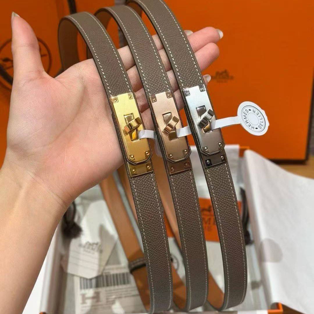 Hermes Kelly 18 Belt Epsom Calfskin Kelly Buckle Permabrass Yellow Gold Étoupe H069853CC18 - Image 6