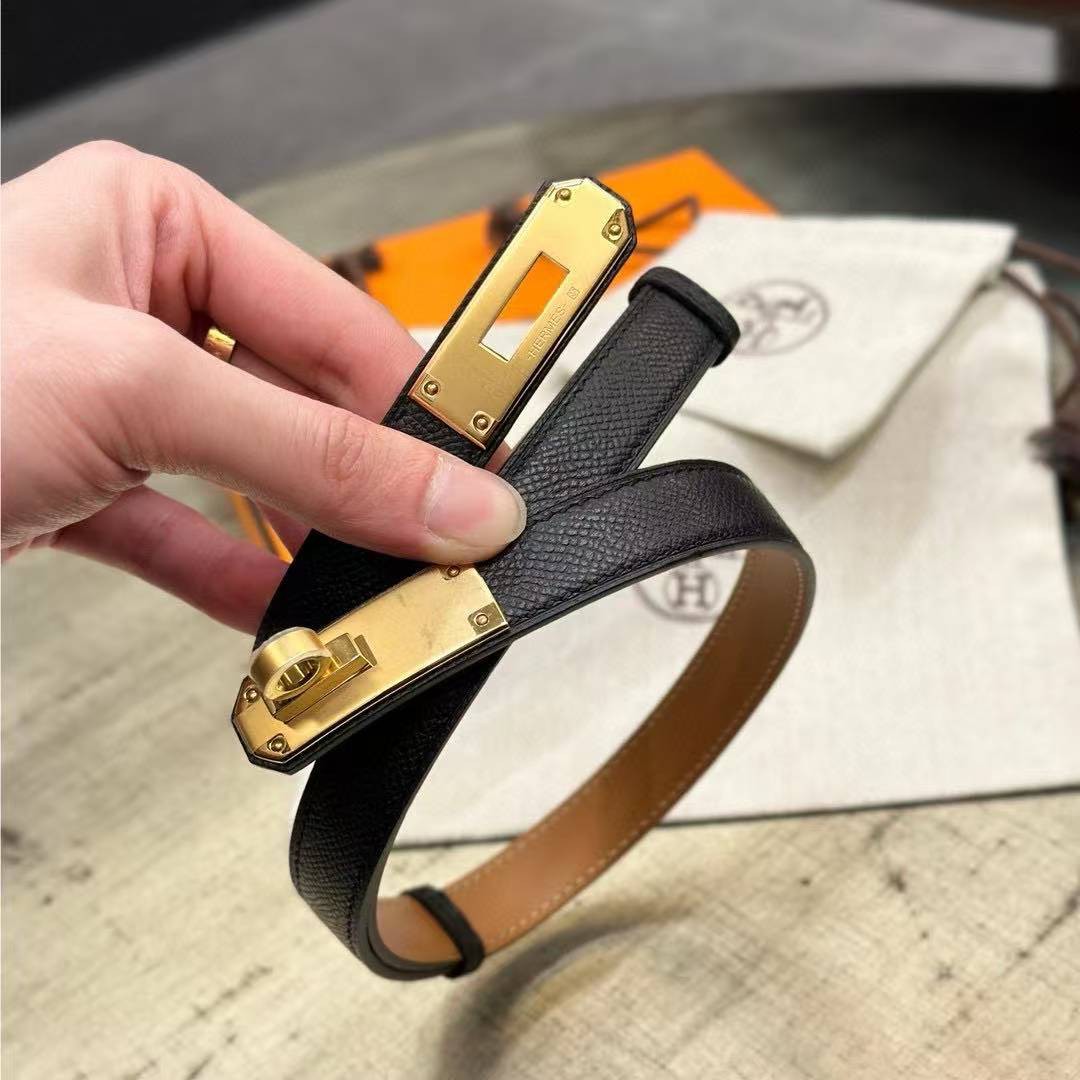 Hermes Kelly 18 Belt Epsom Calfskin Kelly Buckle Permabrass Yellow Gold Noir H069853CC89 - Image 11