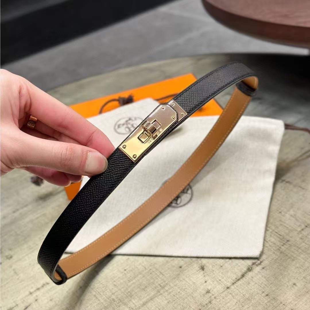 Hermes Kelly 18 Belt Epsom Calfskin Kelly Buckle Permabrass Yellow Gold Noir H069853CC89 - Image 8