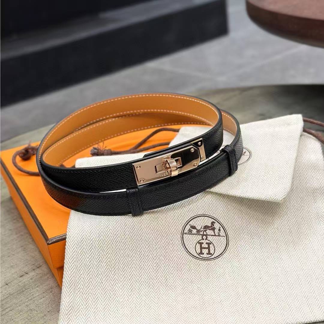 Hermes Kelly 18 Belt Epsom Calfskin Kelly Buckle Permabrass Yellow Gold Noir H069853CC89 - Image 7