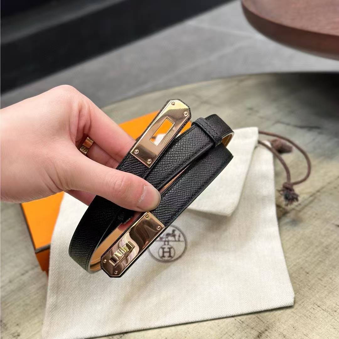 Hermes Kelly 18 Belt Epsom Calfskin Kelly Buckle Permabrass Yellow Gold Noir H069853CC89 - Image 5