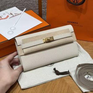Hermes Kelly Classique To Go Wallet Handmade In Epsom Calfskin Leather Gold Hardware 10 Craie