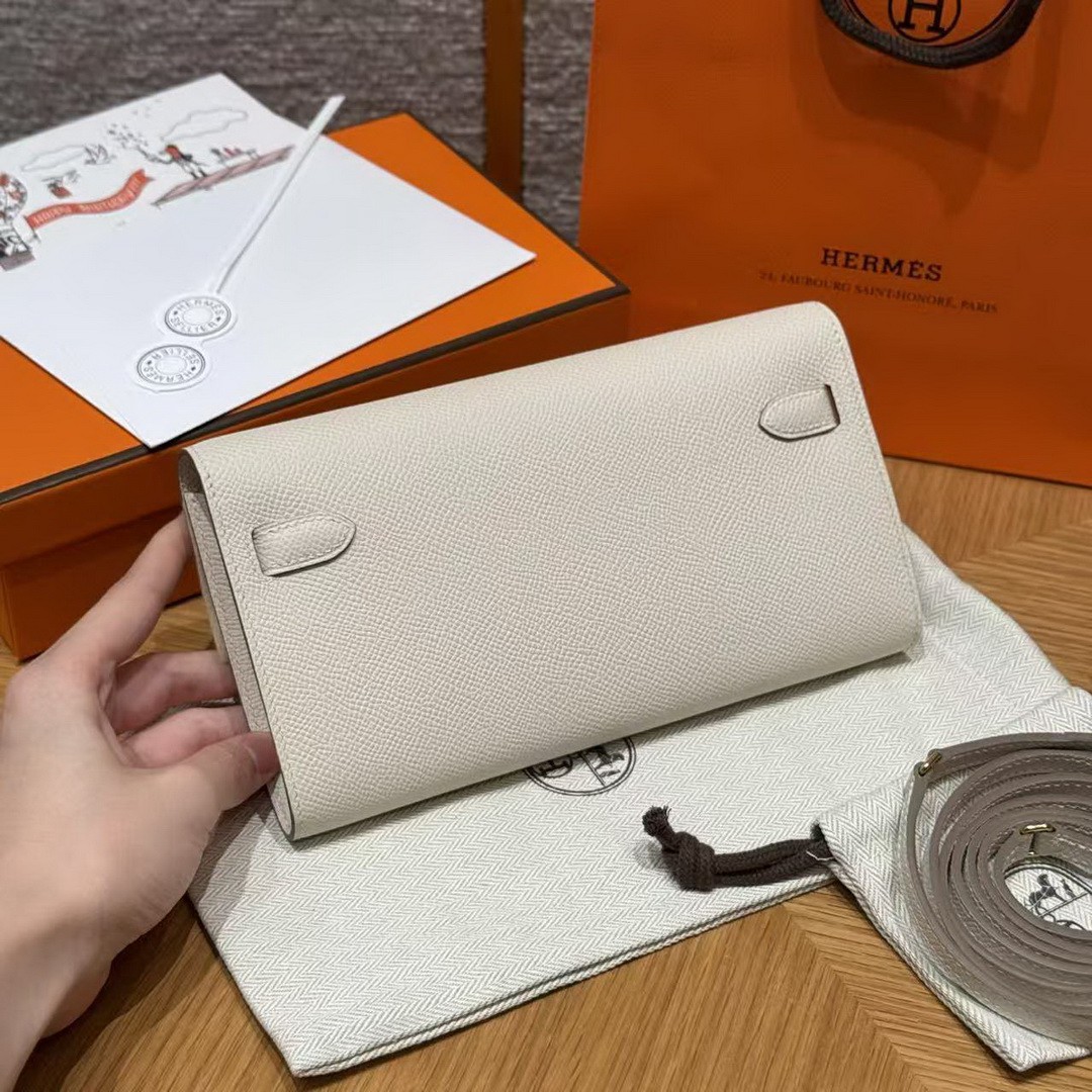 Hermes Kelly Classique To Go Wallet Handmade In Epsom Calfskin Leather Gold Hardware 10 Craie - Image 2