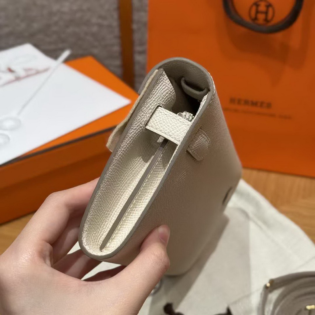 Hermes Kelly Classique To Go Wallet Handmade In Epsom Calfskin Leather Gold Hardware 10 Craie - Image 14
