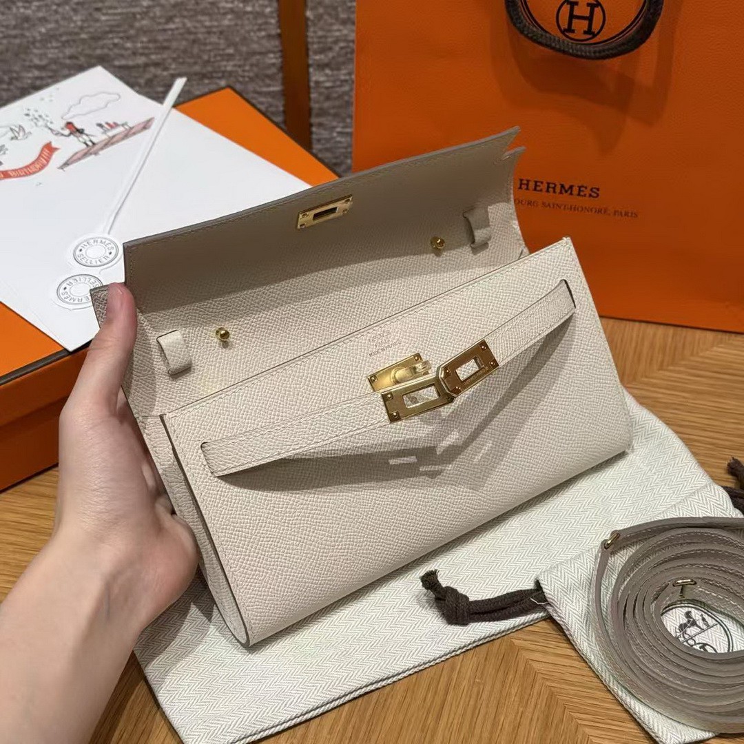 Hermes Kelly Classique To Go Wallet Handmade In Epsom Calfskin Leather Gold Hardware 10 Craie - Image 11
