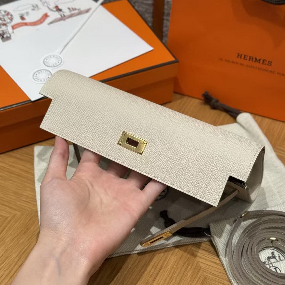 Hermes Kelly Classique To Go Wallet Handmade In Epsom Calfskin Leather Gold Hardware 10 Craie - Image 9
