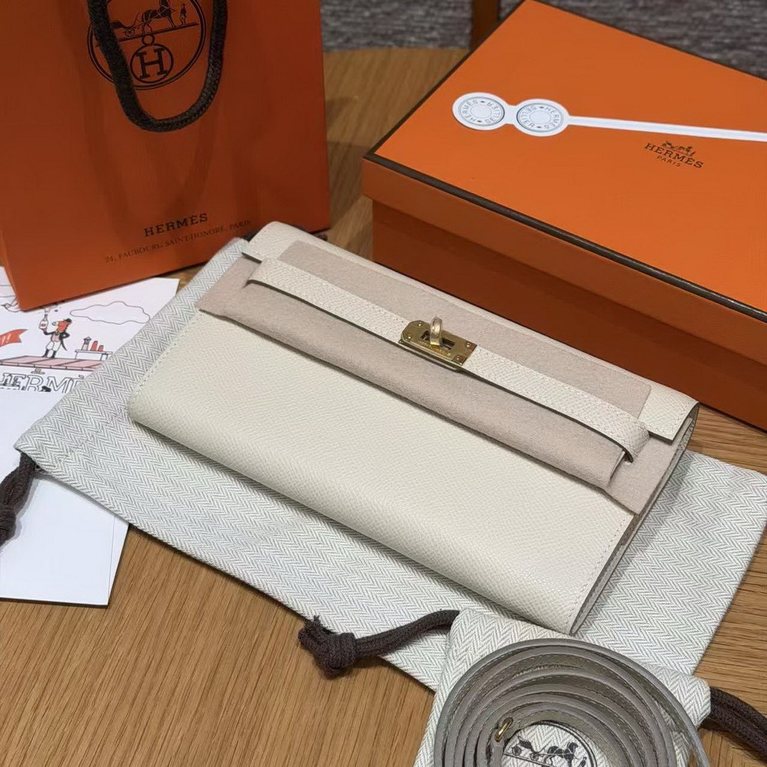 Hermes Kelly Classique To Go Wallet Handmade In Epsom Calfskin Leather Gold Hardware i2 Nata - Image 9