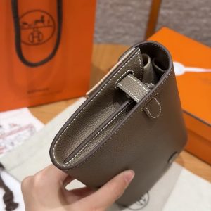 Hermes Kelly Classique To Go Wallet Handmade In Epsom Calfskin Leather Silver Hardware 18 Etoupe - Image 15