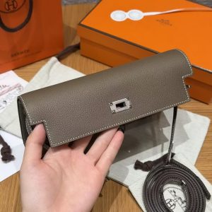 Hermes Kelly Classique To Go Wallet Handmade In Epsom Calfskin Leather Silver Hardware 18 Etoupe - Image 13