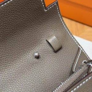 Hermes Kelly Classique To Go Wallet Handmade In Epsom Calfskin Leather Silver Hardware 18 Etoupe - Image 12