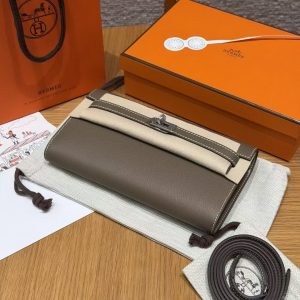 Hermes Kelly Classique To Go Wallet Handmade In Epsom Calfskin Leather Silver Hardware 18 Etoupe - Image 10