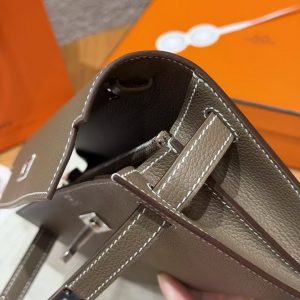 Hermes Kelly Classique To Go Wallet Handmade In Epsom Calfskin Leather Silver Hardware 18 Etoupe - Image 6