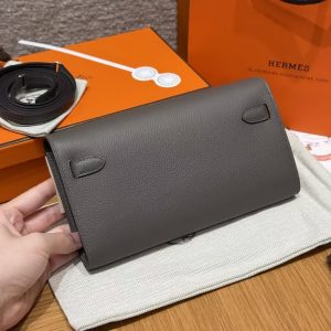 Alternative view of Hermes Kelly Classique To Go Wallet Handmade In Epsom Calfskin Leather Silver Hardware 8F Etain