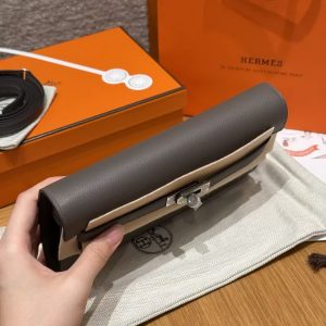 Hermes Kelly Classique To Go Wallet Handmade In Epsom Calfskin Leather Silver Hardware 8F Etain - Image 18
