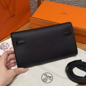 Hermes Kelly Classique To Go Wallet Handmade In Epsom Calfskin Leather Silver Hardware ck89 Noir - Image 2