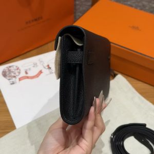 Hermes Kelly Classique To Go Wallet Handmade In Epsom Calfskin Leather Silver Hardware ck89 Noir - Image 16