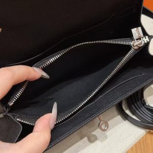 Hermes Kelly Classique To Go Wallet Handmade In Epsom Calfskin Leather Silver Hardware ck89 Noir - Image 13
