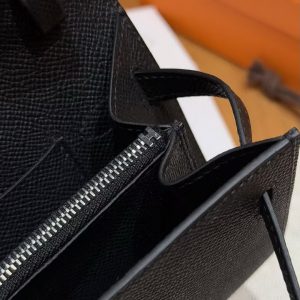 Hermes Kelly Classique To Go Wallet Handmade In Epsom Calfskin Leather Silver Hardware ck89 Noir - Image 7
