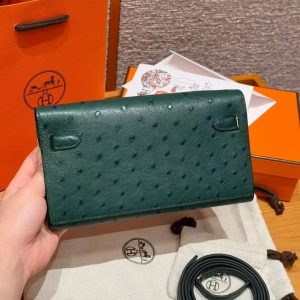 Alternative view of Hermes Kelly Classique To Go Wallet Handmade In KK Ostrich Leather Gold Hardware Z6 Malachite